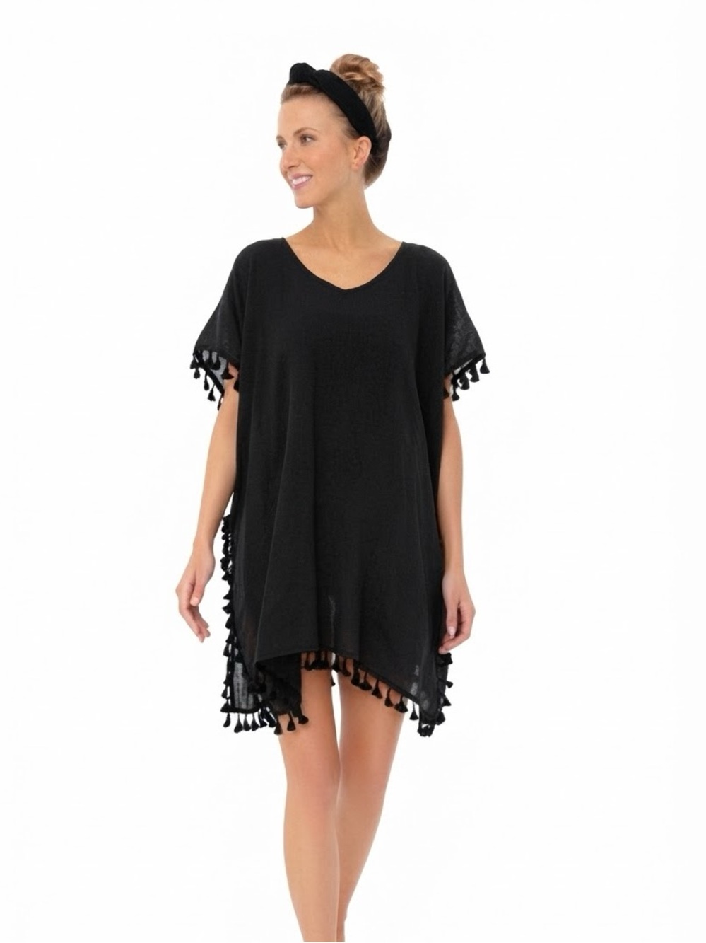 Tuckernuck Pomander Place NWT Black Katie Tassel Caftan Swim Beach Cover Up XS/S